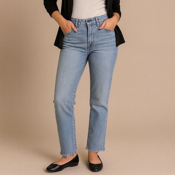 J Crew Jeans Womens Size 29 Blue Slim Straight Medium Wash Denim Raw Hem Pants - Picture 1 of 7